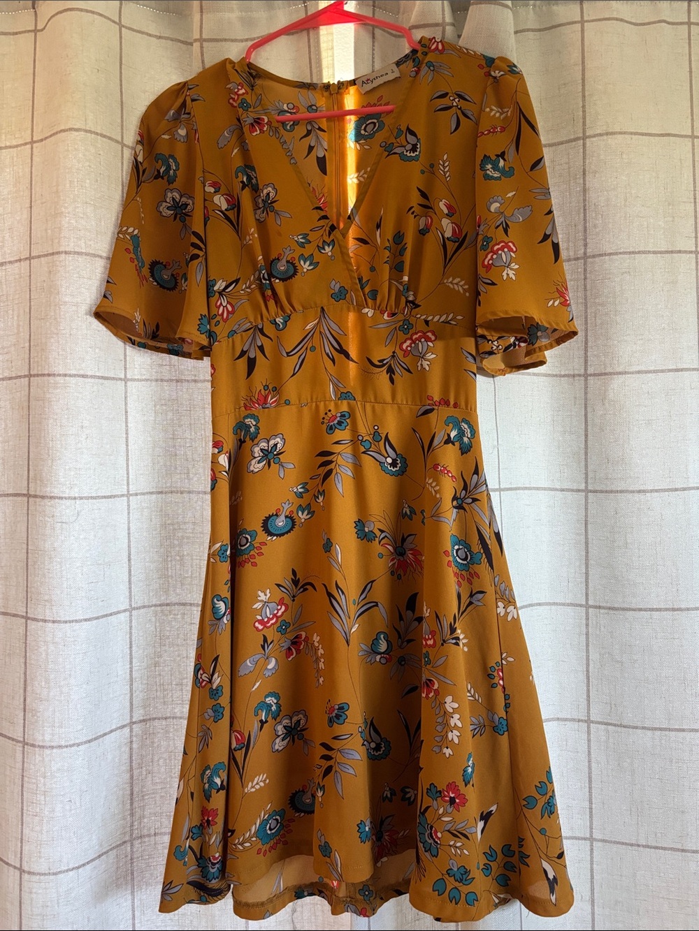 Alythea Mustard Floral V-Neck Mini Dress